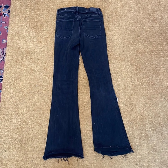 Bespoke patched mid-rise extra stretchy flare washed black denim - Picture 8 of 16